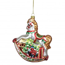 Northlight 5.25 in. White Glittered Traditional Rocking Horse Glass Christmas Ornament
