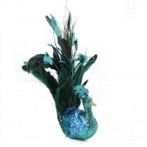 Northlight 10 in. Regal Peackock Turquoise Blue and Green Plummage Christmas Clip-On Ornament