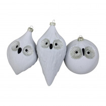 Northlight White and Black Different Sized Owl Glass Christmas Ornament Set (3-Piece)