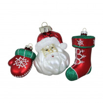 Northlight 4.25 in. Set of Santa  Mitten and Stocking Shaped Glass Christmas Ornaments (3-Piece)