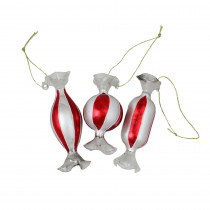 Northlight Striped Red and White Candy Shaped Glass Christmas Ornament Set (3-Count)