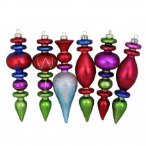 Northlight Multi-Colored Glitter Accented Finial Asymmetrical Glass Christmas Ornament Set (6-Piece)