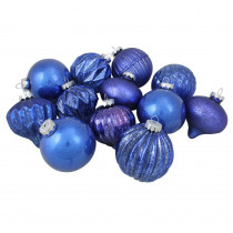 Northlight 3.25 in. (80 mm) 12-Piece Blue Assorted Distressed Finish Glass Christmas Ornament Set