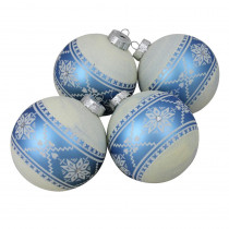Northlight 4 in. (100 mm) 4-Piece Set of Silver Glitter Nordic Patterned Glass Ball Christmas Ornaments