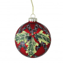 Northlight 4 in. (100 mm) Holiday Moments Geometric Plaid Mistletoe Ball Glass Christmas Ornament