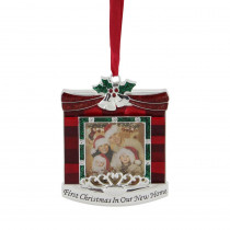 Northlight 3.25 in. Red and Green First Christmas in Our New Home in. Fireplace Silver Plated Photo Frame Ornament