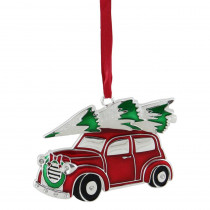 Northlight 3.25 in. Red  White and Green Silver Plated Car with Tree and Wreath Christmas Ornament