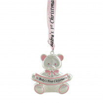 Northlight 3 in. Pink Teddy Bear Baby's First Christmas Silver Plated Christmas Ornament
