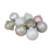Northlight 4 in. (100 mm) Silver and Pink Multi-Finish Ball and Onion Shaped Christmas Ornaments (9-Count)