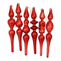 Northlight 7.25 in. Red Finial Asymmetrical Glass Christmas Ornament Set (6-Piece)