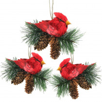 Northlight 5 in. Red Cardinal Birds on Pine Cones Christmas Ornaments (Pack of 3)
