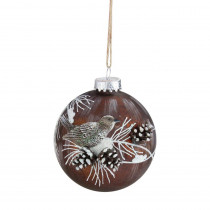 Northlight 3.25 in. (80 mm) Brown Mercury Glass Ball Christmas Ornament with Bird and Pine Cones