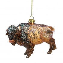 Northlight 3.5 in. Brown and Black Bison Buffalo Glass Christmas Ornament