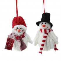 Northlight 5 in. Set of Tiny Smiling Christmas Fuzzy Snowman with Hat and Striped Scarf Ornaments (2-Piece)