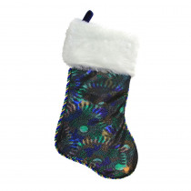 Northlight 19 in. Blue Green and Gold Braided Peacock Shimmer with Plush Cuff Christmas Stocking
