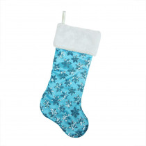 Northlight 20.5 in. Ice Palace Blue Sequin Snowflake Christmas Stocking with White Faux Fur Cuff