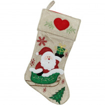 Northlight 18 in. Burlap Santa Claus in Sleigh Embroidered Christmas Stocking (2-Pack)