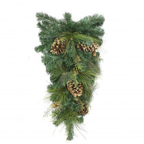 Northlight 28 in. Unlit Artificial Mixed Pine with Pine Cones and Gold Glitter Christmas Teardrop Swag
