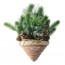 Northlight 12 in. Iced Pine Cones and Branch Tips in Burlap Basket Hanging Christmas Decoration