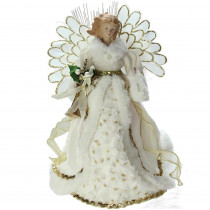Northlight 14 in. Lighted B/O Fiber Optic Angel in Cream and Gold Gown Christmas Tree Topper
