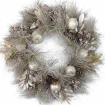 Northlight 24 in. Unlit Glitter Champagne Gold Pomegranate Apple Pine Cone and Berry Christmas Wreath