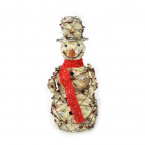Northlight 27.5 in. Christmas Lighted Burlap and Berry Rattan Standing Snowman Outdoor Decoration