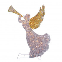 Northlight 46 in. Christmas Lighted Glitter Sequin 3D Angel with Trumpet Outdoor Decoration and Clear Lights