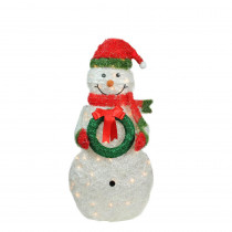 Northlight 38 in. Christmas Lighted Tinsel Snowman Outdoor Decoration with Wreath