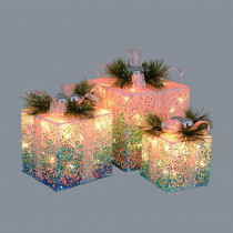 Northlight 12 in. Christmas Blue and White Decorative Lighted Gift Boxes Outdoor Decorations (3-Pack)