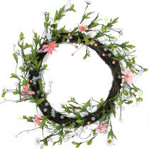 Northlight 15 in. Unlit Green Pink and Purple Decorative Artificial Spring Floral Twig Wreath