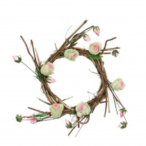 Northlight 11 in. Unlit Brown Cream and Pink Decorative Artificial Spring Floral Twig Wreath