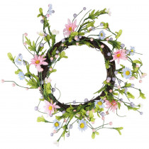 Northlight 12 in. Unlit Green Pink and Purple Decorative Artificial Spring Floral Twig Wreath