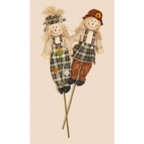 36 in. Boy and Girl Scarecrow with Burlap Shirt (Set of 2)