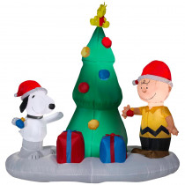 Peanuts 6 ft. W Pre-lit LED Inflatable Snoopy and Charlie with Christmas Tree Airblown Scene