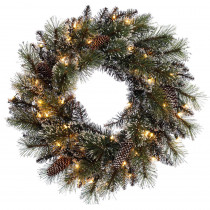 Puleo 24 in. Pre-Lit Incandescent Artificial Glitter Christmas Wreath with 120 Tips and 50 UL Clear Lights
