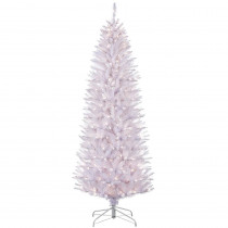 Puleo International 7.5 ft. Pre-Lit Incandescent White Pencil Fraser Fir Artificial Christmas Tree with 350 UL-Listed Clear Lights