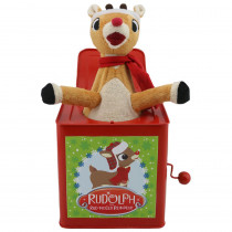 Rudolph 10.63 in. Jack in The Box with Red Santa Hat and Scarf