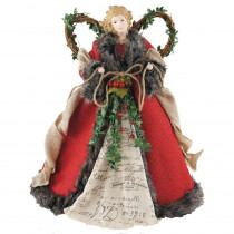 Santa's Workshop 16 in. Angel Tree Topper Red Homespun with Garland