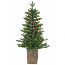 STERLING 4 ft. Pre-Lit Potted Madison Spruce Artificial Christmas Tree with Winter Accents
