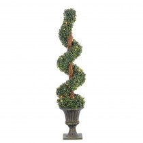 STERLING 4 ft. Pre-Lit Potted Boxwood Spiral Artificial Christmas Tree