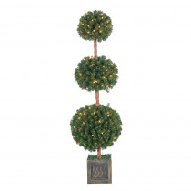 STERLING 5 ft. Pre-Lit Potted Triple Ball Artificial Christmas Tree with Round Tips