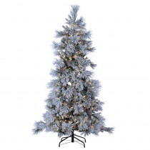 STERLING 7 ft. Indoor Pre-Lit LED Lightly Flocked Snowbell Pine Artificial Christmas Tree 450 UL Cool White LED Twinkling Lights