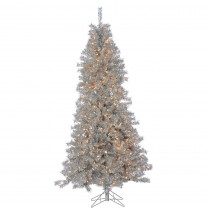 STERLING 7.5 ft. Pre-Lit Silver Curly Tinsel Artificial Christmas Tree