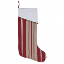 VHC Brands 20 in. Cotton Vintage Stripe Candy Apple Red Farmhouse Christmas Decor Stocking