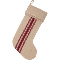 VHC Brands 20 in. Cotton Red Vintage Burlap Stripe Farmhouse Christmas Decor Stocking