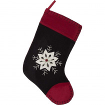 VHC Brands 15 in. Christmas Snowflake Coal Black Traditional Decor Embroidered Felt Stocking