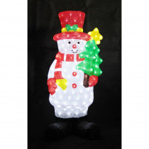 XEPA 35 in. Decorative Snowman with Tree Sculpture LED Light