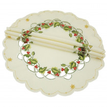 Xia Home Fashions 0.1 in. x 12 in. Round Winter Berry Collection Christmas Doilies (4-Set)