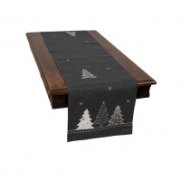 Xia Home Fashions 0.1 in. H x 15 in. W x 70 in. D Lovely Christmas Tree Embroidered Double Layer Table Runner in Dark Gray