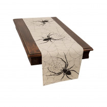 Xia Home Fashions 0.1 in. H x 15 in. W x 70 in. D Halloween Creepy Spiders Double Layer Table Runner in Natural